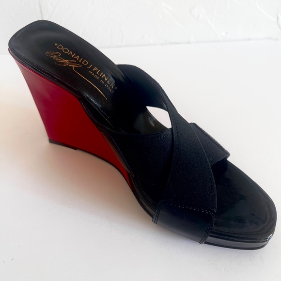 Donald Pliner Ishi Black/Red Patent Leather Elastic Strap Wedge Sandals 8.5M - Picture 8 of 16